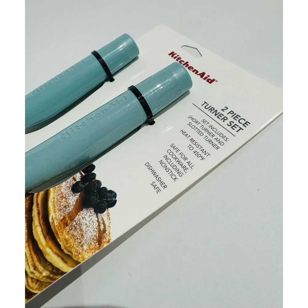 Kitchen Aid 2 Piece Turner and Spoon Set - Aqua Blue